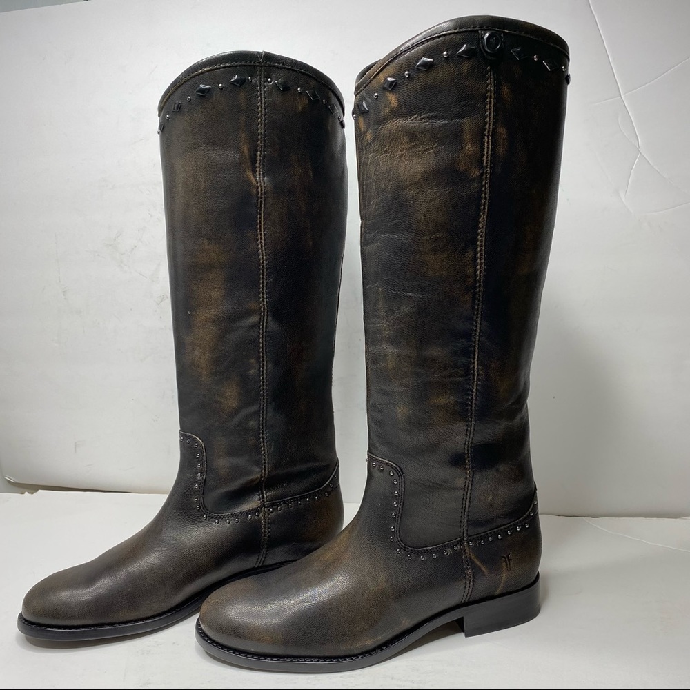 Frye Melissa Rhinestone Button Distress Boots size 6 NEW